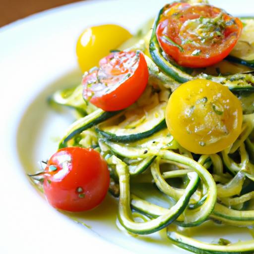 Zesty Zucchini Noodles with Pesto and Cherry Tomatoes Delight
