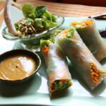 Crisp Tofu & Veggie Spring Rolls with Zesty Peanut Sauce