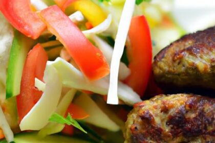 Savor Lamb Kofta Paired with Fresh Tomato Cucumber Salad