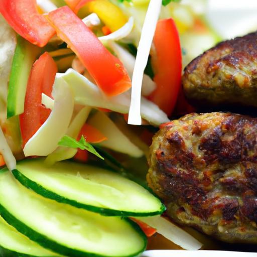 Savor Lamb Kofta Paired with Fresh Tomato Cucumber Salad