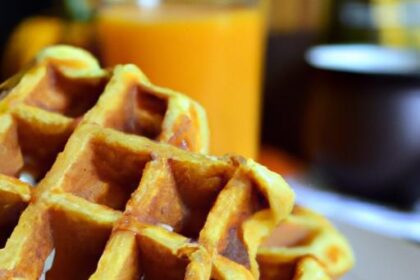 Cozy Pumpkin Spice Waffles Drizzled with Maple Syrup