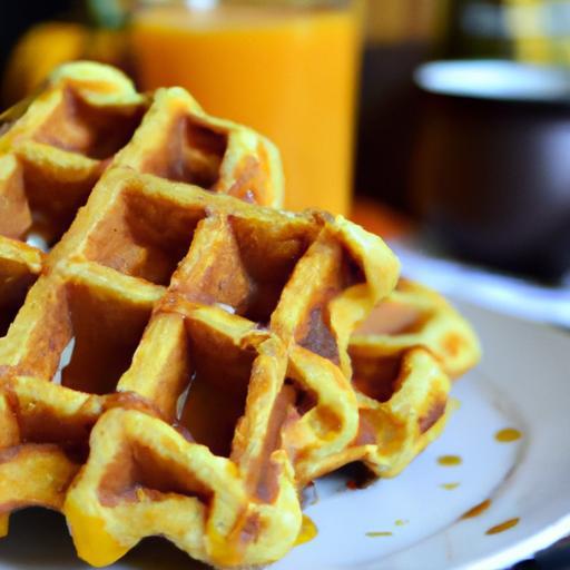 Cozy Pumpkin Spice Waffles Drizzled with Maple Syrup