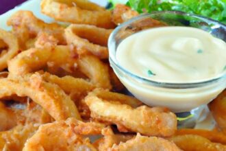 Golden Crispy Onion Rings Paired Perfectly with Ranch Dip