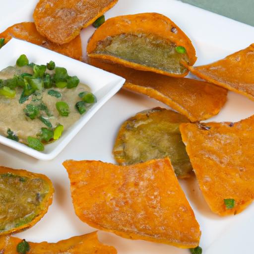 Crunchy Veggie Chips paired with Zesty Garlic Dip Delight