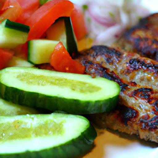 Savor Lamb Kofta Paired with Fresh Tomato​ & Cucumber Salad