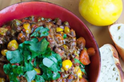 Hearty Vegetarian Lentil Chili Paired with Golden Cornbread