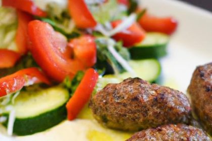 Savor Lamb Kofta Paired with Fresh Tomato & Cucumber Salad